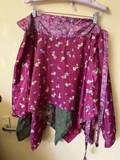 100% Silk Reversible Wrap Skirt Hanky Hem Pixie Fae One Size NEW