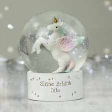 Personalised Unicorn Glitter Snow Globe Christmas Gift Kids Stocking Filler