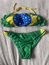 Ocean club Green Brazil bikini size 10 bottoms Bra 12 Flag  Yellow Swim Suit