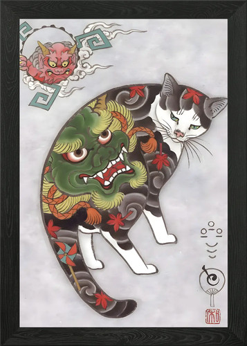 Japanese cat dragon tattoo - cat,