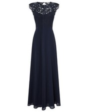 Monsoon RRP£130 Morgane Midi lace bridesmaid dress Size 6 Navy Blue Lace Bodice