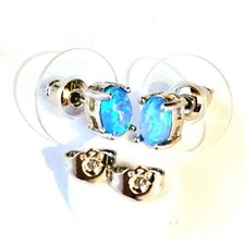 925 Silver Opal Blue Fire Stone Stud Earrings