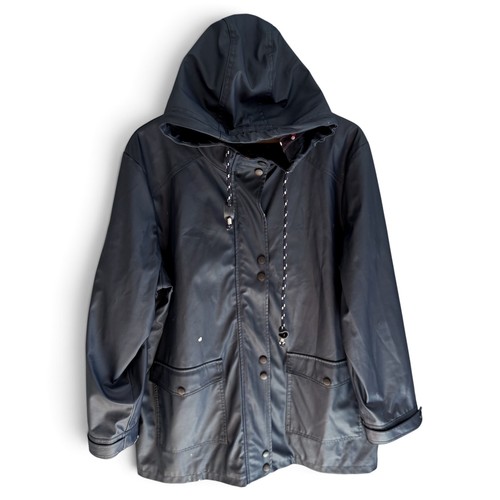Ladies navy rain coat - ladies, hooded