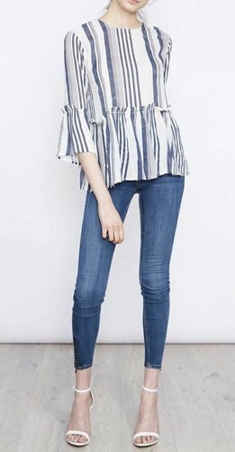 Peplum top blue white - top, blue/white