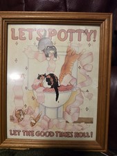 Vintage Cat Bathroom Sign "Lets Potty! Let the Good Times Roll!' Cat Humor Print