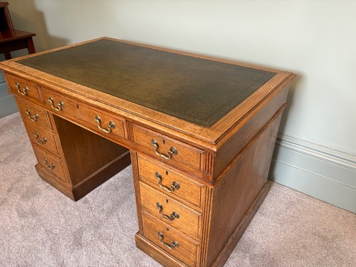 Antique twin pedestal leather - pedestal,