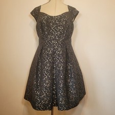 Pepperberry Dress Black Gold Dot Pattern Fit And Flare Size 16 Super Curvy