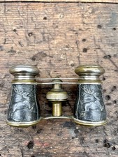  Late 19thC Antique French Chevalier Opera Glasses with Hunting Design Deer Dogs