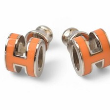 Hermes Earrings HERMES Pop Ash H Motif Orange/Silver Both Ears
