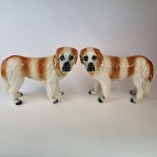 Antique Large Pair Staffordshire St. Bernard Dog Figures 19gh Century Glass Eyes