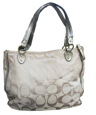 COACH POPPY LIGHT GOLD METALLIC OUTLINE TOTE SHOULDER BAG 100% AUTHENTIC