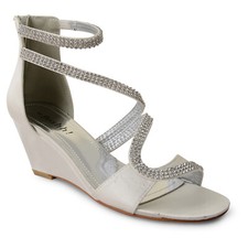 NEW IVORY SATIN DIAMANTE MID WEDGE HEEL STRAPPY OPEN TOE EVENING PARTY SANDALS