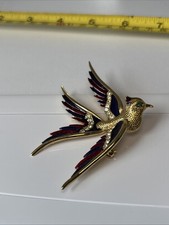 SPHINX  Vintage Bird of Paradise Enamel Brooch Gold Diamante Crystal