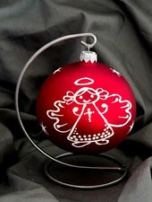 Hand Painted Mouth Blown Christmas Glass Bauble on Metal Stand in box .100 mm