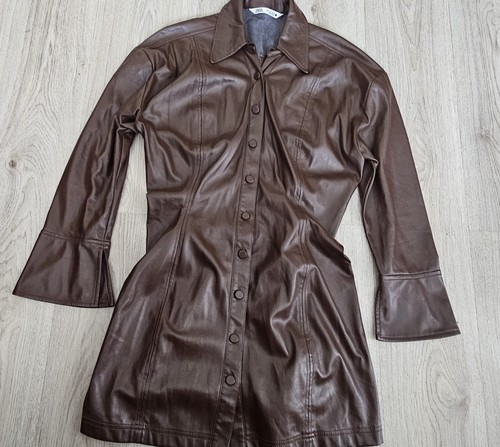 Zara brown leather shirt dress