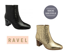 Ravel Black Croc-Print Leather Louth Heeled Ankle Boots Ravel mid high heel zip
