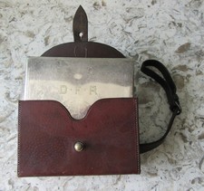 Antique Leather Hunting Saddle Canteen Sandwich Box / Flask ..Silver ? Fab item