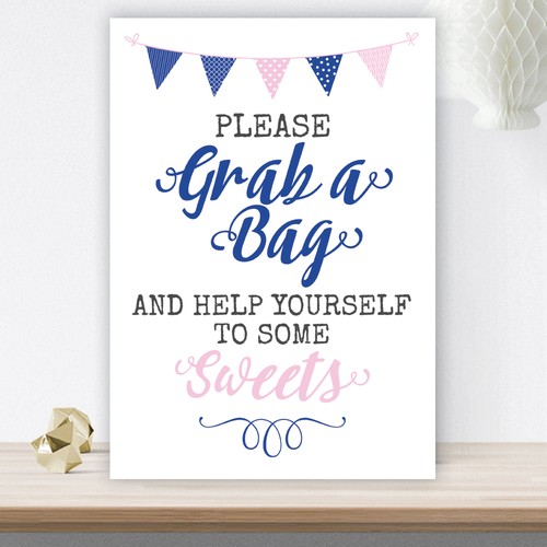 Pink blue bunting - pink, &