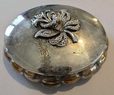 Vintage Kigu Made In England Silver Plated With Marcacite Floral Musical Powder