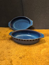 Pair (2) Denby Reflex Dark Blue Gratin Serving Veg Dish 9" x 5" Stoneware