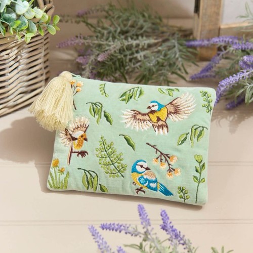 Velvet embroidered makeup bag - embroidered,