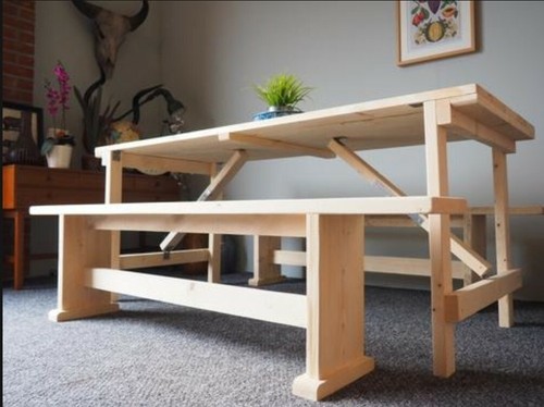 Wooden trestle table and - trestle,