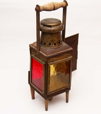 Antique Brass & Glass Lantern Light Metal Ships Railway Lamp