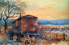 .. OLD SHEPHERDS HUT ON WHEELS * AT DUSK * PRINT OF A  PAINTING BY BENINGFIELD