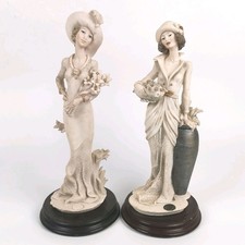 2x Dear Italy Lady Figurine Ornaments Vintage Resin Sculptures Signed A Belcari