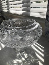 STUART CRYSTAL FOOTED BOWL LARGE 14” EXTREMELY RARE FAN CUT STAR BASE cut glass 