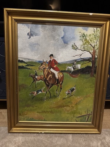 Large framed fox hunting scene - large,
