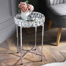 Silver Crystal Mirrored Tray Table Removable Top Living Room Bedroom Decor