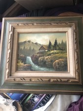 Antique VTGE Oil Canvas Log