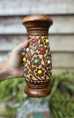Wooden carved vase - , decor