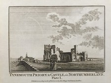 1784 Antique Print; Tynemouth Priory & Castle, Northumberland