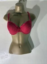 Womens Next Emily Uk 36C Red Spot Lace Overlay Padded Underwired T-shirt Bra