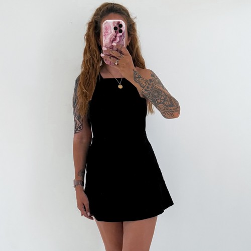 Ladies black pinafore dress - pinafore,