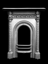 ANTIQUE ARCHED CAST IRON FIREPLACE FIRE SURROUND / VICTORIAN EDWARDIAN RESTORED