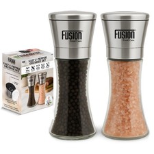 Salt and Pepper Grinder Set Manual Adjustable Ceramic Mill Glass Stainless Steel