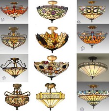 TIFFANY STYLE STAINED GLASS COMPLETE CEILING LIGHT / LAMP-VARIOUS DESIGN