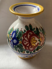 Vintage Czech Republic Hand Painted Floral Bud Vase Signed