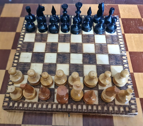 Carved wooden chess set - wooden,