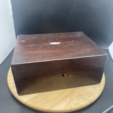 Antique Wooden Storage Box Hinged Lid Rectangle Inlaid Top For Restoration