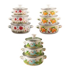 3x Enamel Stockpot with Lid