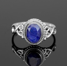 925 Sterling Silver Ladies Blue Sapphire Oval Gemstone Ring Boxed Jewellery