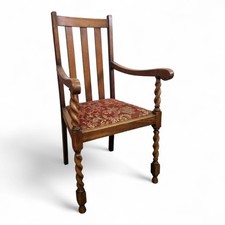 Antique oak carver chair - farmhouse barley spiral twist armchair