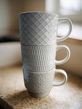 Set 4 365ML Coffee Mugs White tea cup stackable Ceramic Teacup drink Kitchenware