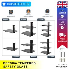 Floating AV Mounted Shelf, Wall Shelves Glass Media Storage DVD Accessory Gaming