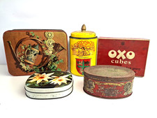 Vintage Collection Of Old Tins OXO Thornes Toffee Storage Food Tins J1318