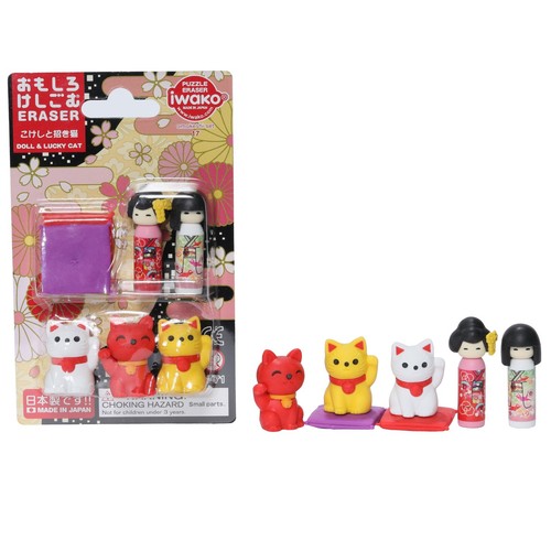 Iwako lucky cat kokeshi - cat,